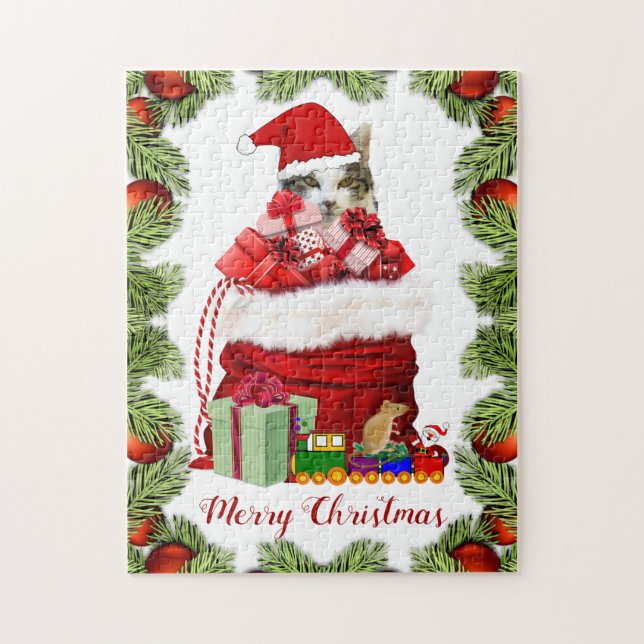Puzzle Joli Chat de Noël pour Enfants (Vertical)