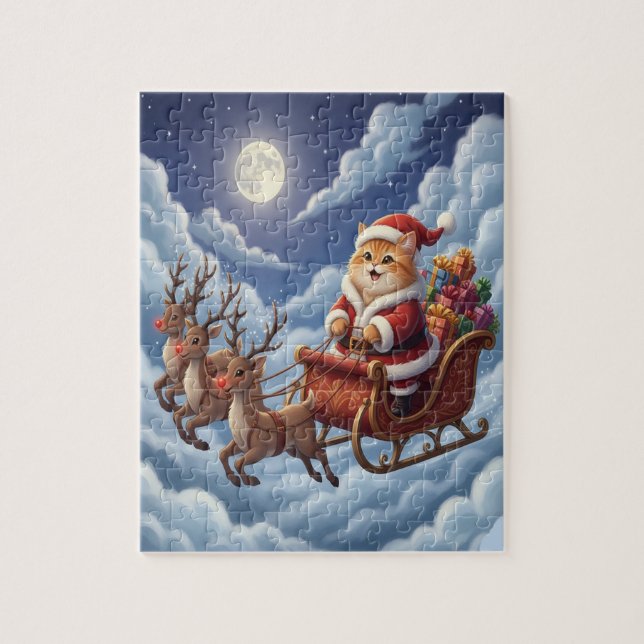 Puzzle Joli chaton de Noël et rennes  (Vertical)