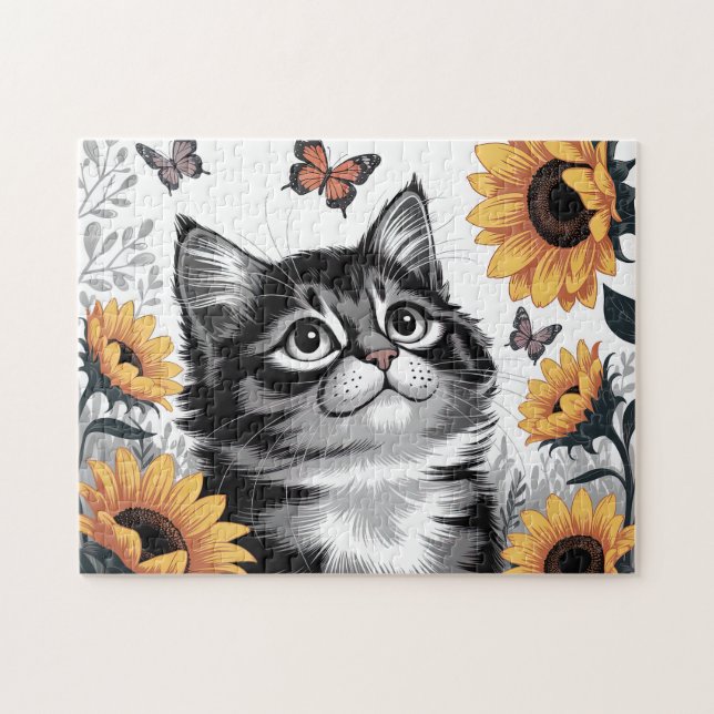 Puzzle Joli Chatons Avec Tournesols (Horizontal)