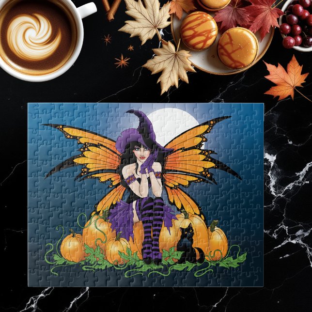 Puzzle Joli citrouille de fée d'Halloween avec chat noir (Créateur téléchargé)