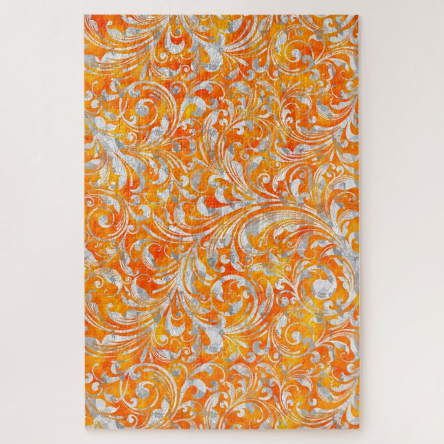Puzzle Joli design floral tourbillon orange (Vertical)