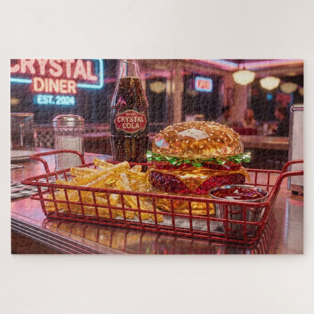 Puzzle Joli diner rétro | Burger et frites cristallins (Horizontal)