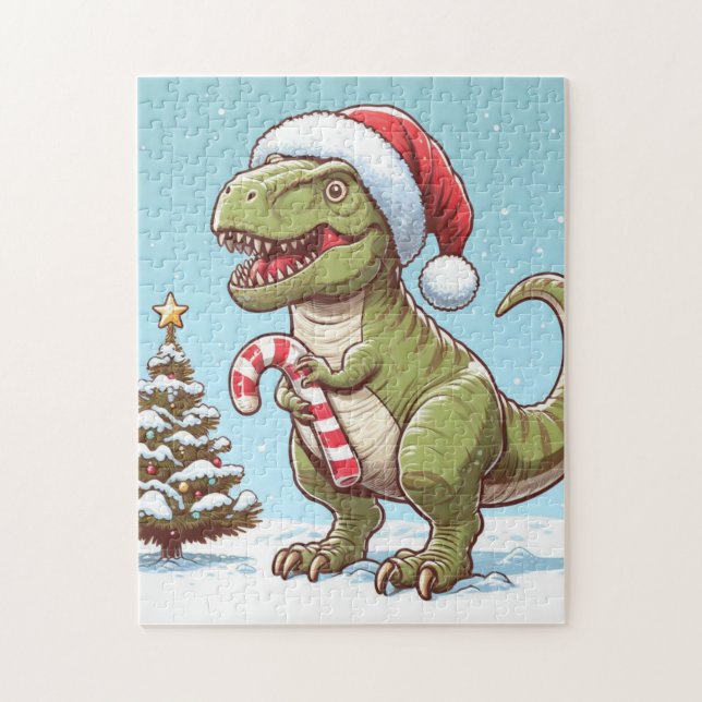 Puzzle Joli dinosaure en canne de Noël (Vertical)