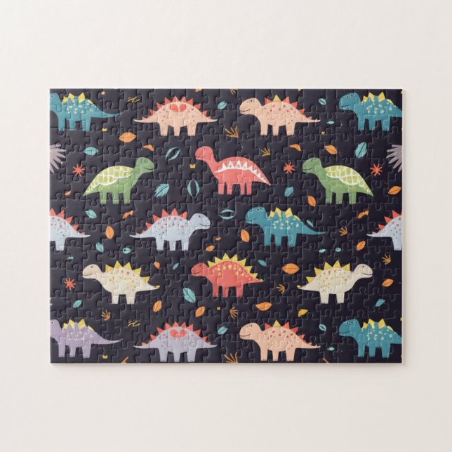 Puzzle Joli Dinosaure, Motif de Dinosaure Coloré Navy (Horizontal)
