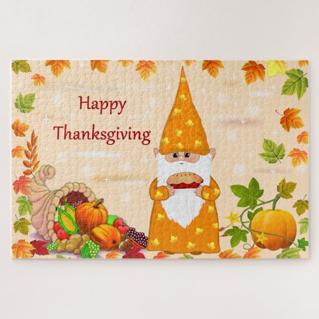 Puzzle Joli gnome de Thanksgiving et corne d'abondance (Horizontal)