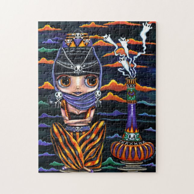 Puzzle Joli Halloween Genie Girl Big Eyes Kitty Ghosts (Vertical)