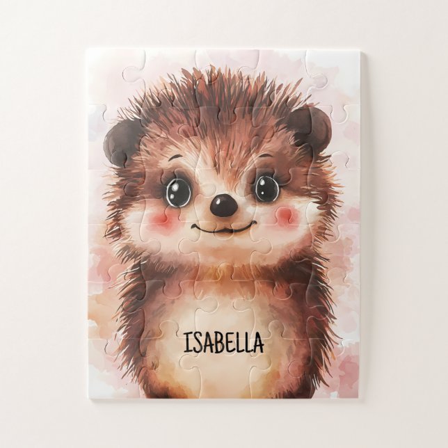Puzzle Joli Hérisson Aquarelle Simple Enfant Bébé Animal (Vertical)