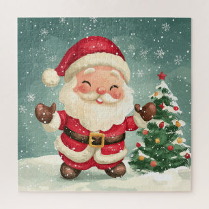 Puzzle joli joyeux santa claus dessin sur la neige en hiv