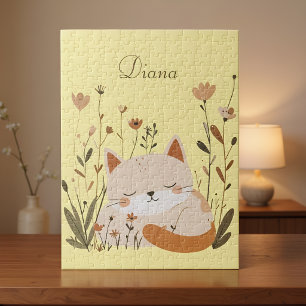 Puzzle Joli Kitten Endormi Fleur Personnalisé