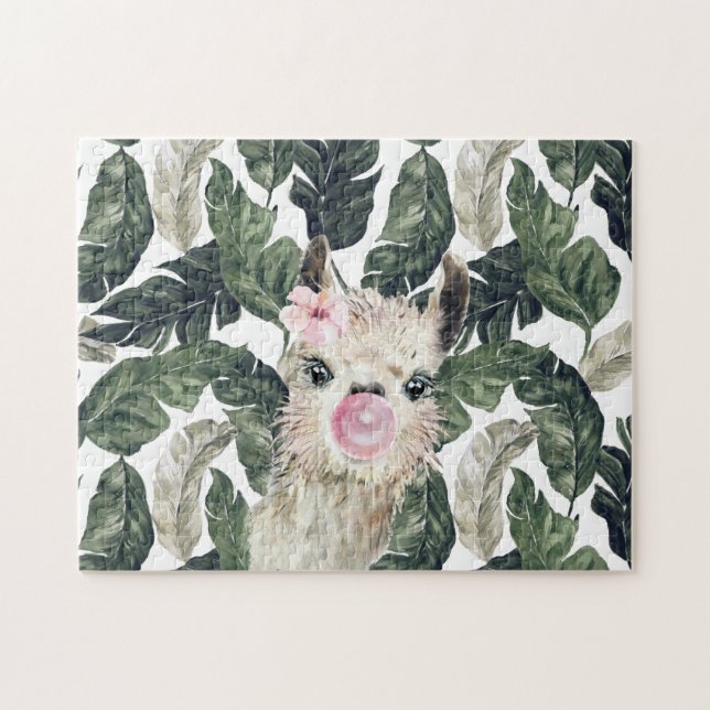 Puzzle Joli lama aquarelle | Monstera tropicale (Horizontal)