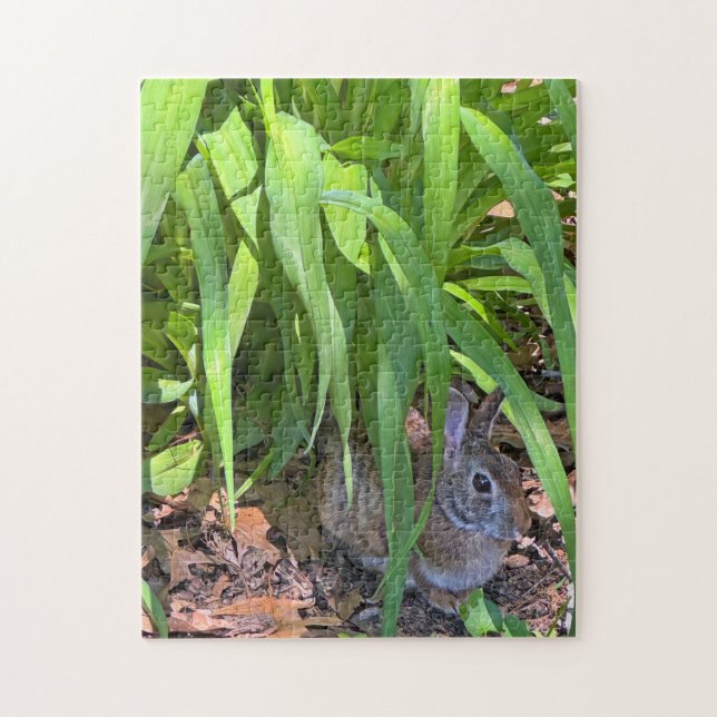 Puzzle Joli lapin de coton assis sous la Lily de Tiger (Vertical)