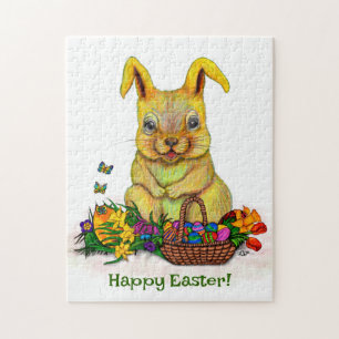Puzzle Joli lapin de Pâques avec oeufs et fleurs