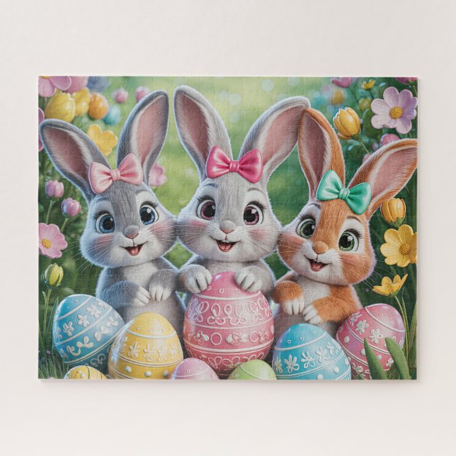 Puzzle Joli lapin de Pâques floral de printemps (Horizontal)
