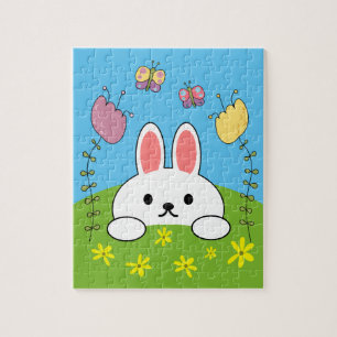Puzzle Joli lapin fleurs et papillons