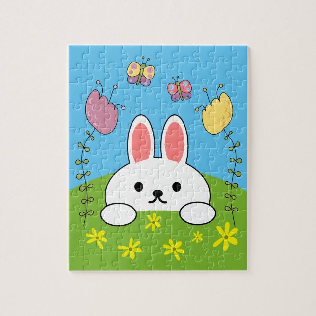 Puzzle Joli lapin fleurs et papillons (Vertical)