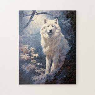 Puzzle Joli loup blanc sous la lune