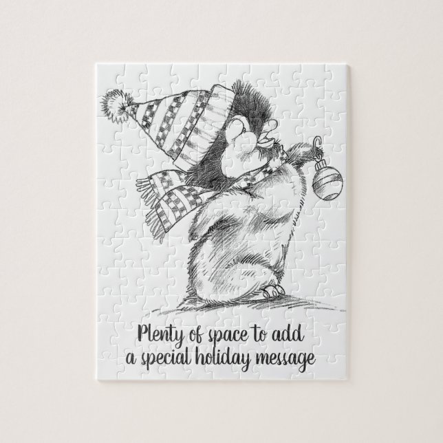 Puzzle Joli manchot rétro de Noël avec chapeau et écharpe (Vertical)