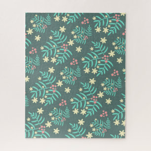 Puzzle Joli motif bleu de feuilles et de baies botaniques