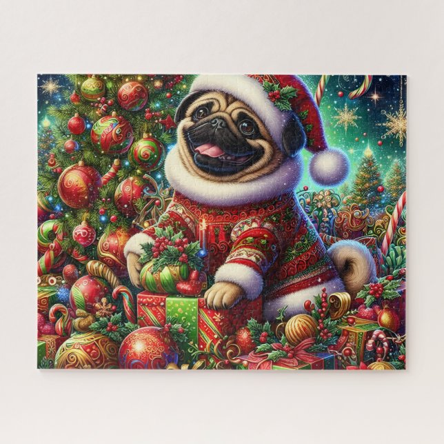 Puzzle Joli Noël Santa Pug Chien (Horizontal)