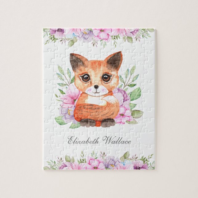 Puzzle Joli Nom de Renard Floral Rose pour Fille (Vertical)
