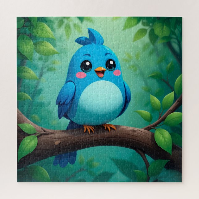 Puzzle Joli Oiseau Bleu de Dessin Animé (Vertical)