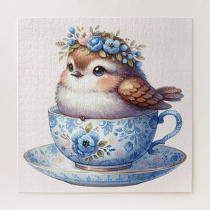 Puzzle Joli Oiseau dans une Tasse à Thé Florale Art Cotta