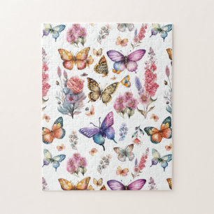 Puzzle Joli papillon d'aquarelle Motif de jardin fleuri
