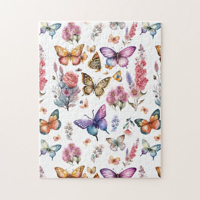 Puzzle Joli papillon d'aquarelle Motif de jardin fleuri (Vertical)