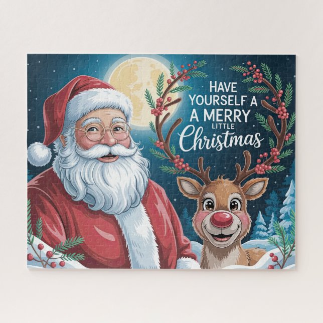 Puzzle Joli Père Noël avec joyeux renne de Noël (Horizontal)