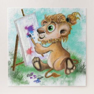 Puzzle Joli Petit Bébé Lion Artiste Peintures Rêve coloré