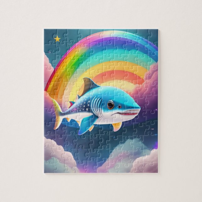 Puzzle Joli petit bébé requin volant avec arc-en-ciel (Vertical)