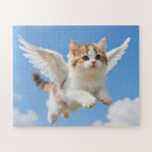 Puzzle Joli Petit Chat Volant Calico Tabby Ciel Bleu
