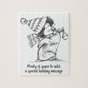 Puzzle Joli pingouin de Noël rétro avec chapeau et écharp