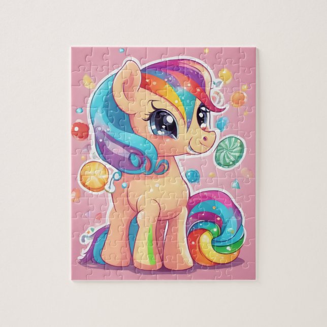 Puzzle Joli poney rose avec bonbons et bonbons (Vertical)