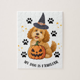 Puzzle Joli Poodle Sorcière d'Halloween avec Citrouille