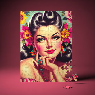 Puzzle Joli portrait rétro floral pin-up