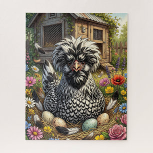 Puzzle Joli poulet polonais noir et blanc