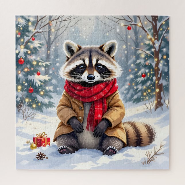 Puzzle Joli Raccoon Whimsical Noël Personnalisé (Vertical)
