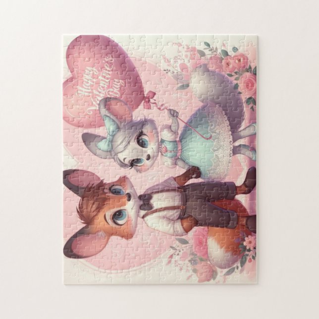 Puzzle Joli renard de caricature Saint Valentin (Vertical)