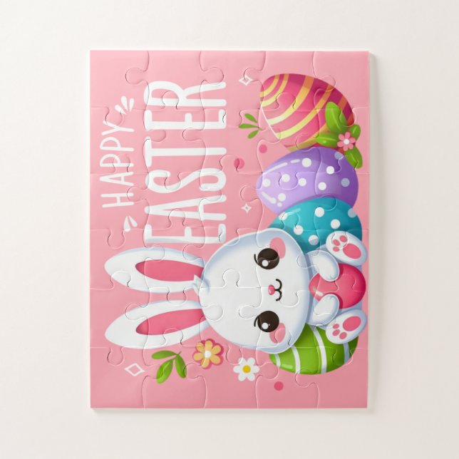 Puzzle Joli, rose et heureux lapin de Pâques (Vertical)