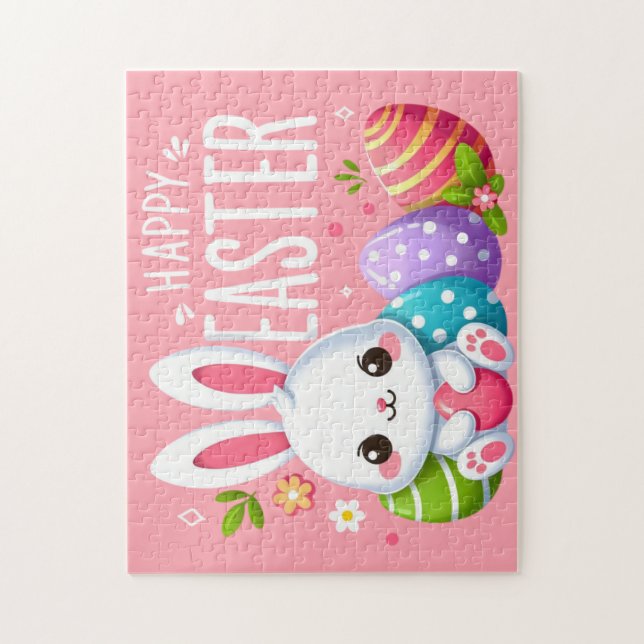 Puzzle Joli, rose et heureux lapin de Pâques (Vertical)