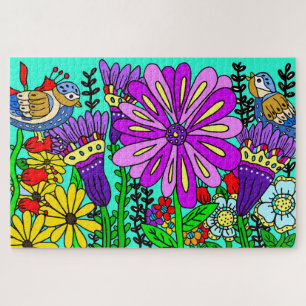 Puzzle Joli style d'art populaire coloré Oiseau et Fleurs