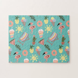 Puzzle Joli thème d'été tropical flamant rose plage