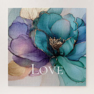 Puzzle Jolie Amour Floral Bleu Aqua Violet Or