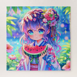 Puzzle Jolie Anime Girl Manger Watermelon