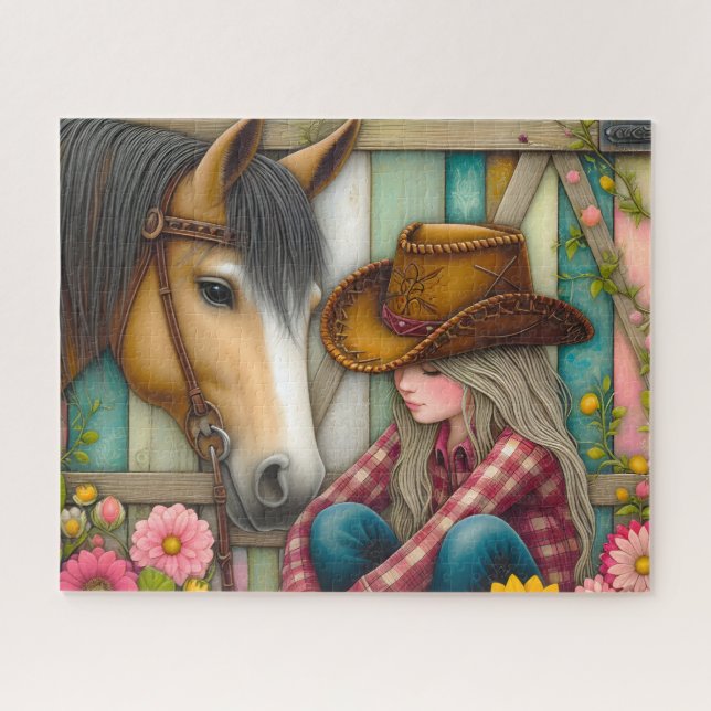 Puzzle Jolie Cowgirl Fleurs de Cheval (Horizontal)
