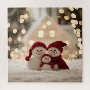 Puzzle Jolie famille de bonhomme de neige Noël d'hiver