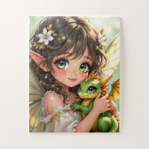 Puzzle Jolie fée d'anime et dragon Chibi