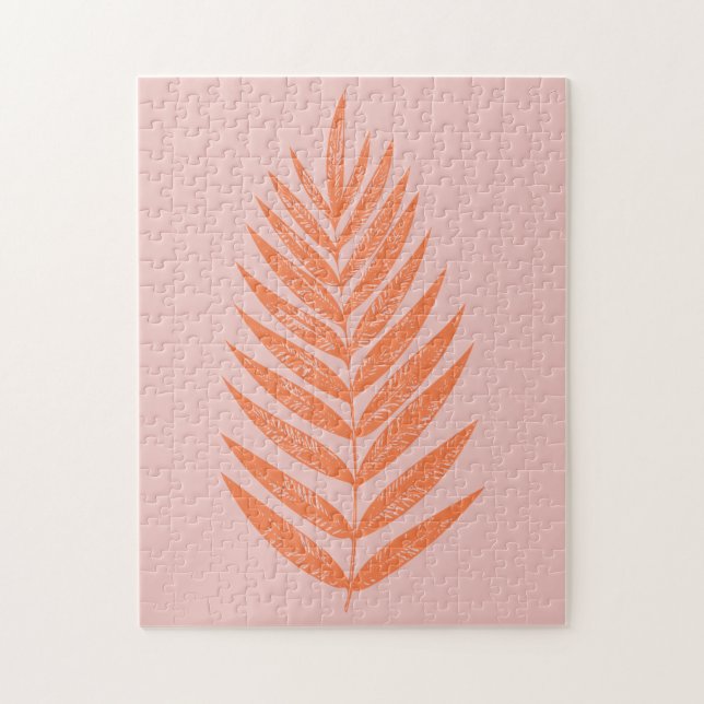 Puzzle Jolie Ferne Botanique Feuille Pastel Rose Orange (Vertical)