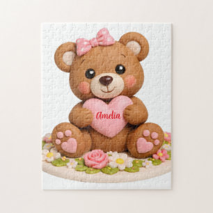 Puzzle Jolie Figurine d'Ours en Peluche avec Cœur de Nom